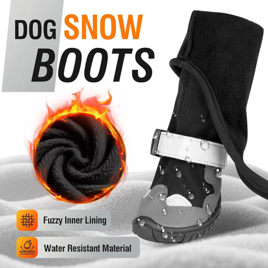 Pet dog shoes, outdoor windproof warm and cold-resistant footwear, black four-pack set