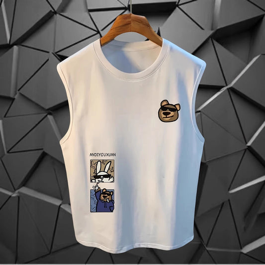 Men's sleeveless printed top in a fashionable design, front view