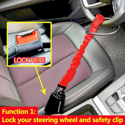 Car steering wheel wire rope lock, anti-theft security device with black cable and locking mechanism
