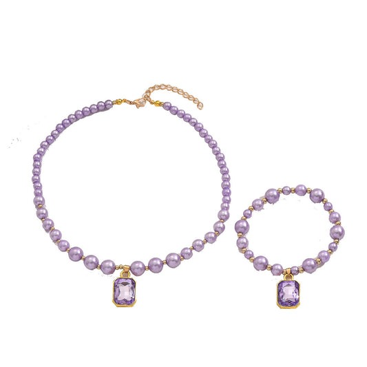 European-style women’s jewelry set with rhinestone pendant pearl necklace and matching bracelet, My Store