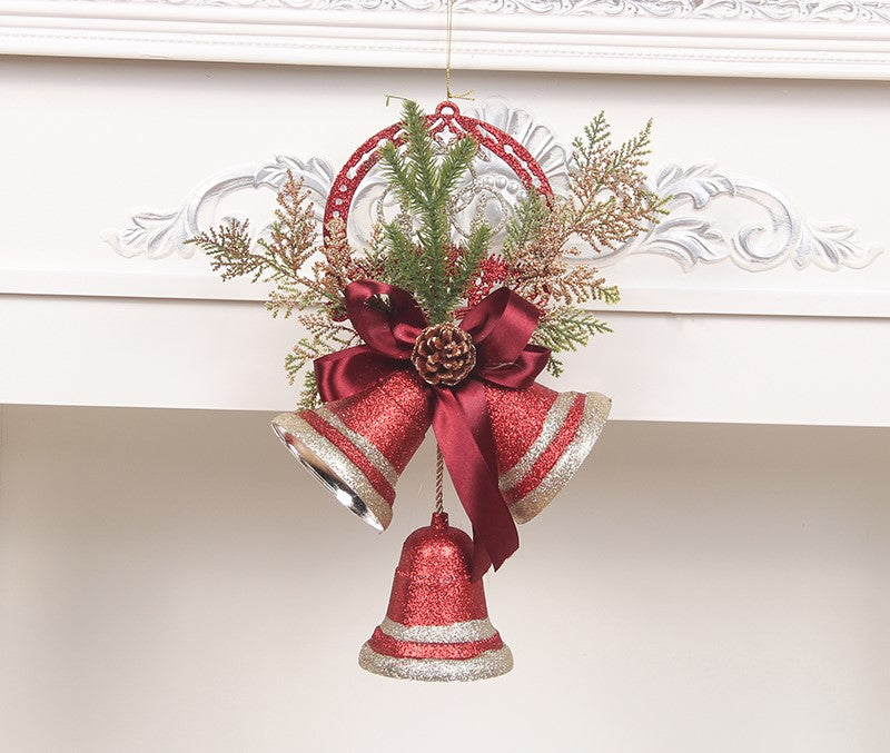 Large Christmas tree bell ornament with a festive red and gold design, shown against a plain background