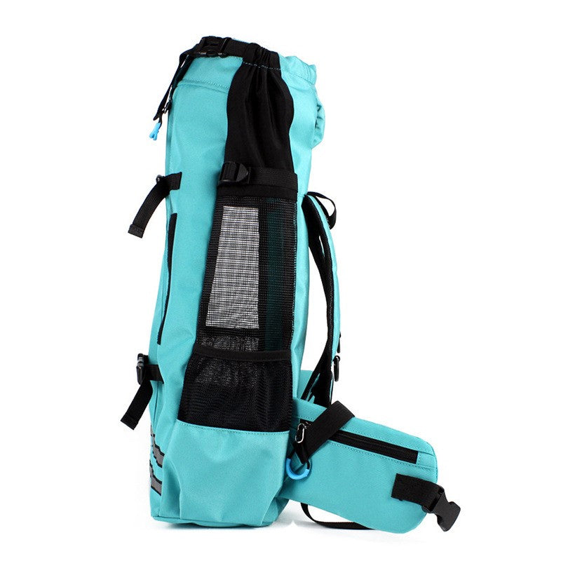 Breathable pet backpack carrier bag with mesh panels and adjustable shoulder straps