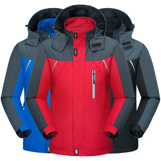 Men's waterproof breathable wear-resistant fashion repair jacket in black fabric with zip front and utility pockets