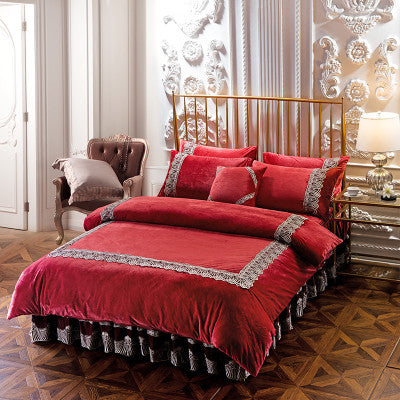 Four-piece thick crystal velvet bedding set in rich, plush fabric; brand My Store