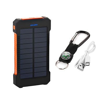 Apple-compatible outdoor solar power bank battery for iPhone charging, compact black portable charger