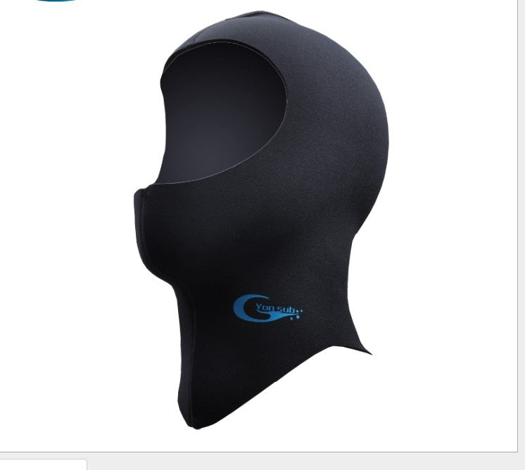 Winter swimming diving hood for cold-water snorkeling, black neoprene design with face opening