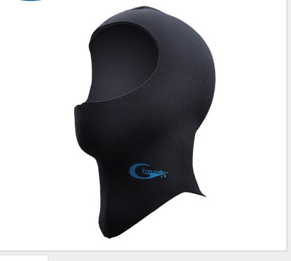 Winter swimming diving hood for cold-water snorkeling, black neoprene design with face opening