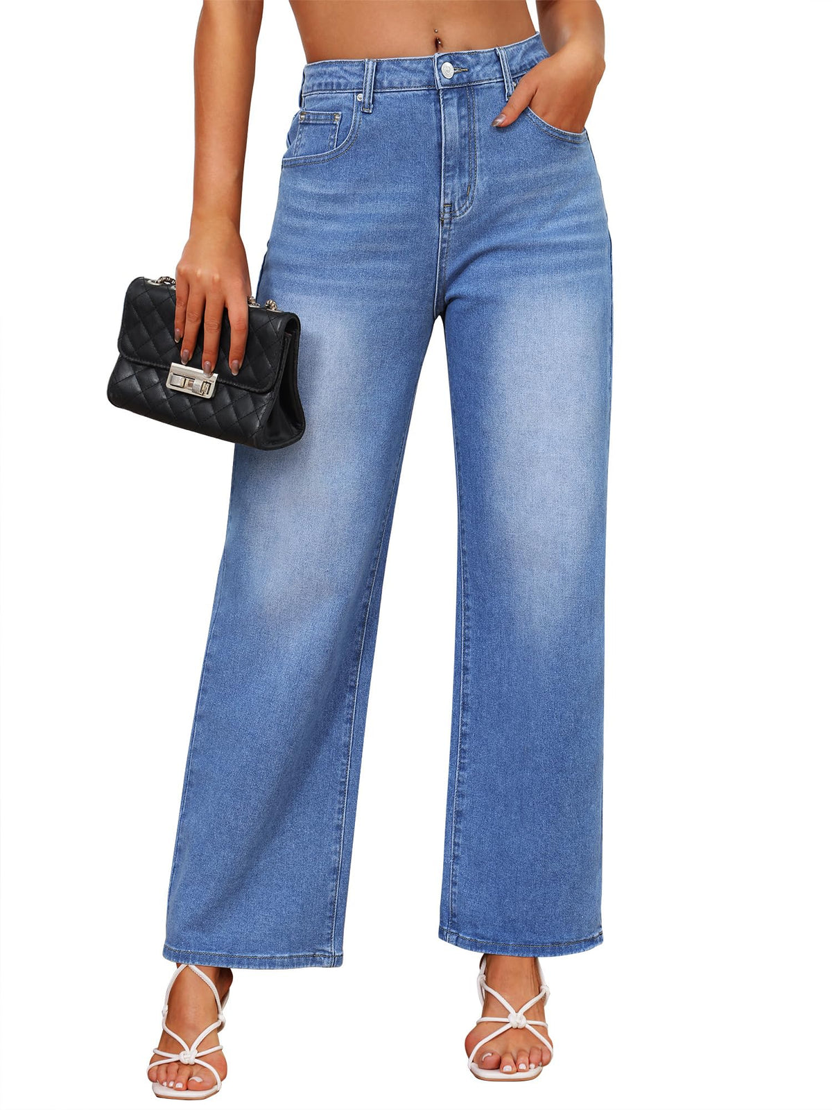 BackUpMyFilesNow® Genleck high-rise wide-leg women's denim jeans with a baggy 90s style, showing the full length and relaxed fit.