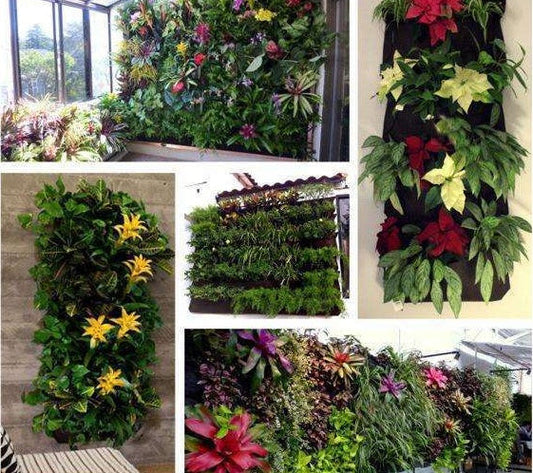 Wall garden hanging planting bags vertical outdoor indoor planter in green fabric with multiple pockets
