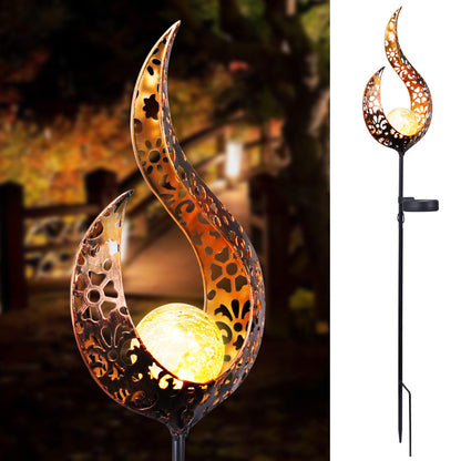 LED solar flame light metal garden lamp with flickering flame effect for waterproof outdoor landscape lighting