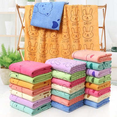 Cartoon print bath towel beach towel with soft fabric texture, folded product view