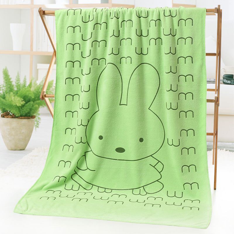 Cartoon print bath towel beach towel, soft fabric design displayed flat