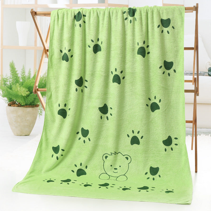 Cartoon print bath towel beach towel displayed flat, soft fabric texture visible