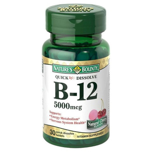 Nature's Bounty Vitamin B-12 5000 Mcg Quick Dissolve Tablets, Natural Cherry Flavor