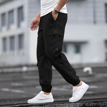 Men's retro jogger casual work pants in a relaxed fit with tapered legs and functional pockets