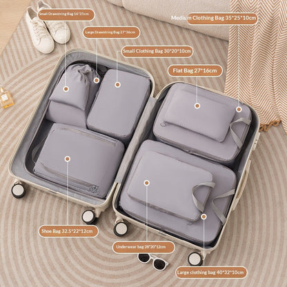 6-piece compressible travel storage bags and packing cubes for compartmentalized luggage organization