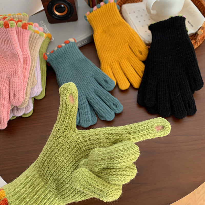 Winter fingerless knitted touchscreen gloves, warm windproof design, gray pair shown against a plain background