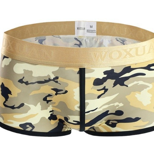 Men's classic camouflage silky high-elastic fashion boxer briefs, front view