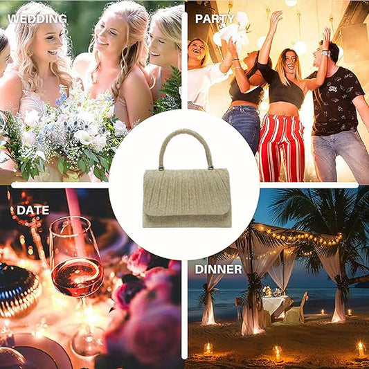 Gold crinkle handbag, dressy clutch with a metallic finish for banquet and evening wear, by My Store