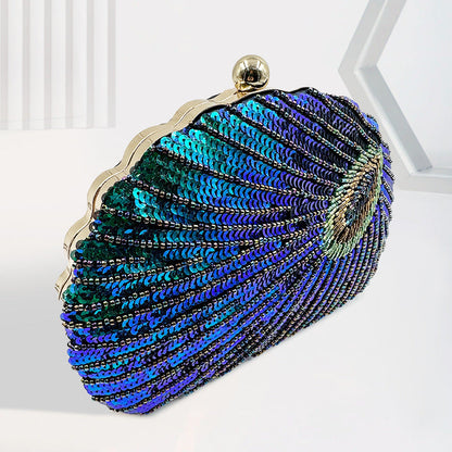 Women's vintage beaded one-shoulder crossbody chain handbag with decorative beadwork and chain strap