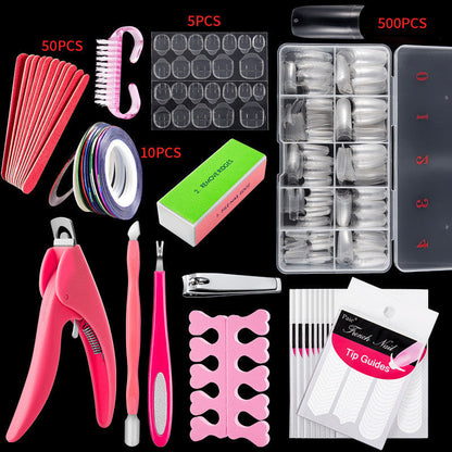 500 French nails in classic French style, assorted manicure tips displayed neatly