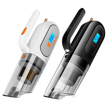 Cordless vacuum cleaner in car interior, compact handheld design for cleaning seats and floor mats