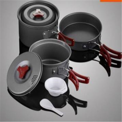 Picnic camping cookware pot set with compact cooking pots for outdoor meals