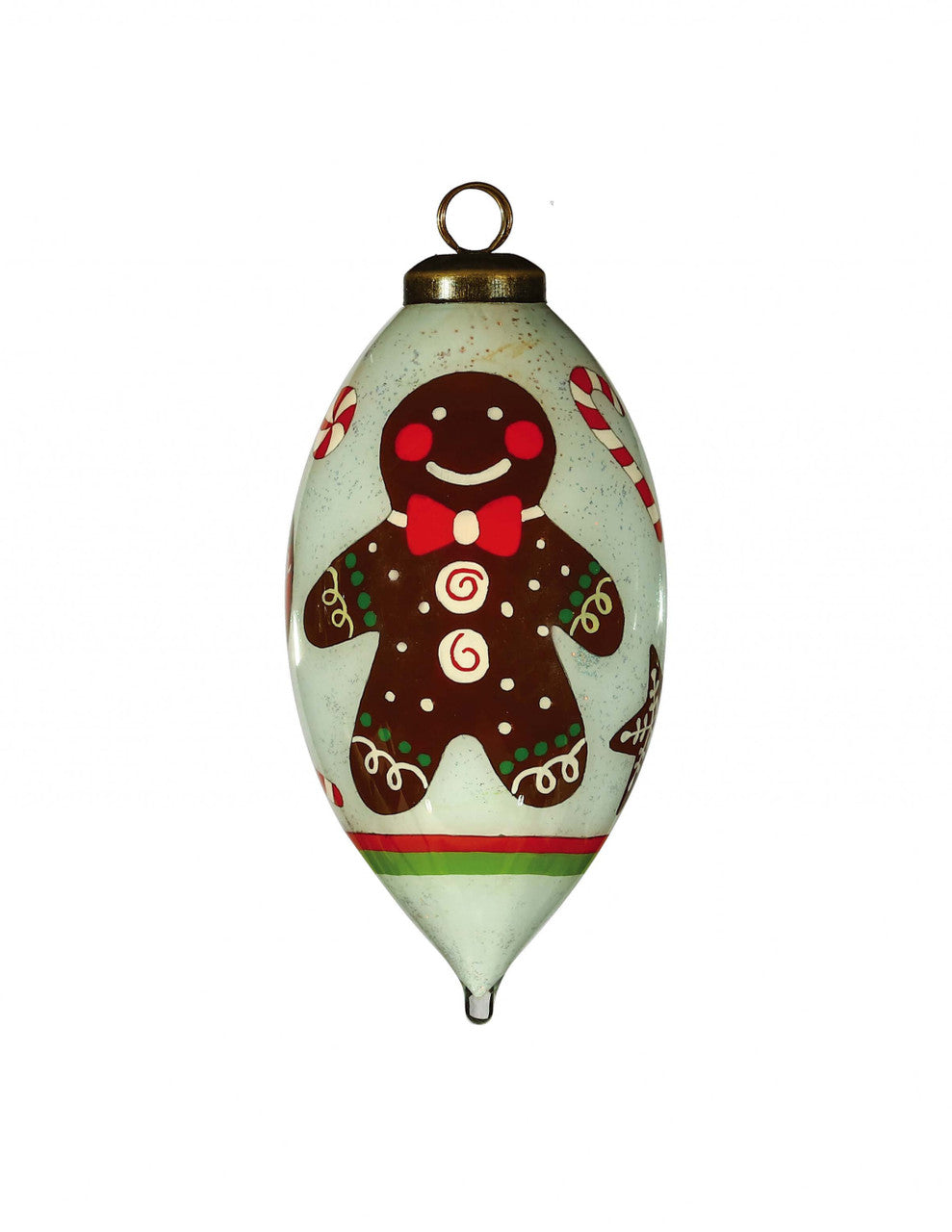 Hand-painted glass gingerbread man Christmas ornament with glitter, crafted by BACKUPMYFILESNOW® for festive holiday decor.