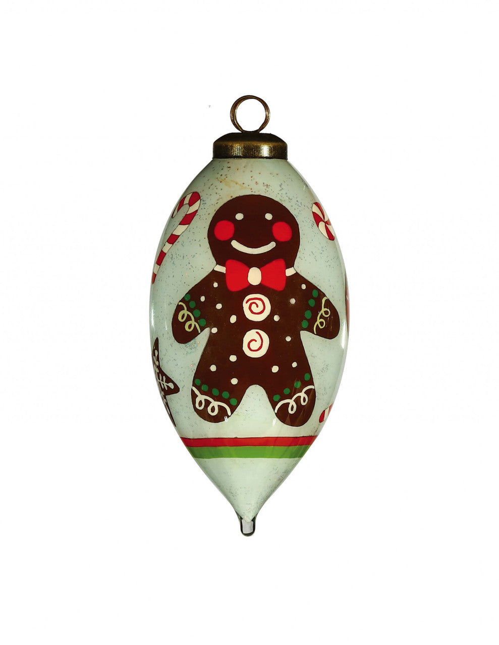 Hand-painted glass gingerbread man Christmas ornament with glitter details, festive holiday decor by BACKUPMYFILESNOW®.