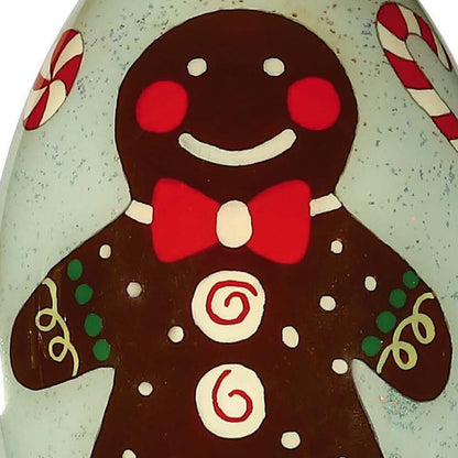 Colorful glass gingerbread man Christmas ornament with glitter, hand painted details, from BACKUPMYFILESNOW® festive holiday decoration