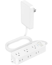 Flat Outlet Extender with Detachable Outlet Cover Wall Extension Cord with 6 Sockets Flat Plug Power Strip with 5 FT Cord Hidden for Home Office College Dorm White
