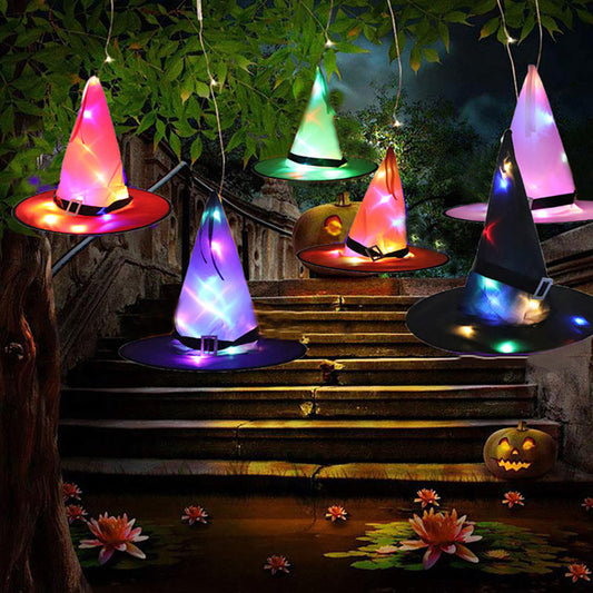 Halloween witch hat LED lights hanging ornament for outdoor tree and party decor