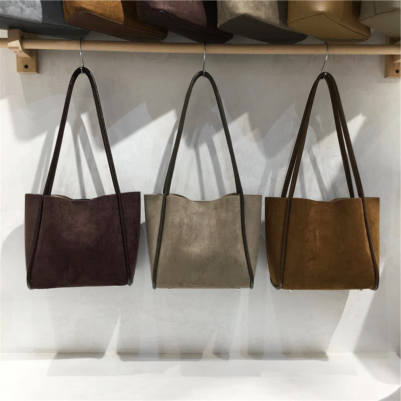 Suede tote bag, simple casual shoulder tote with a soft textured finish