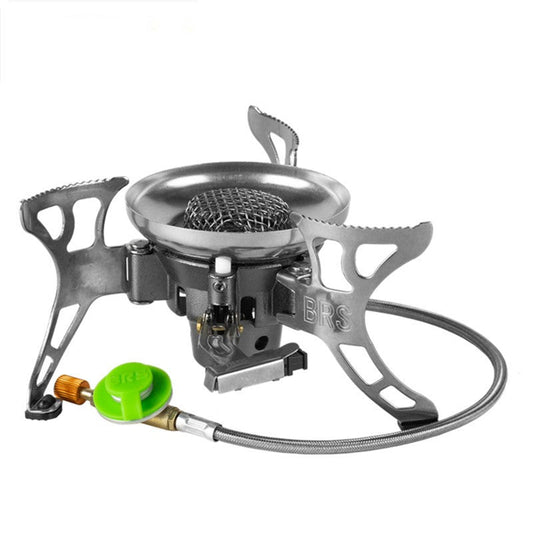 Outdoor camping gas stove by My Store, compact black portable burner shown from above