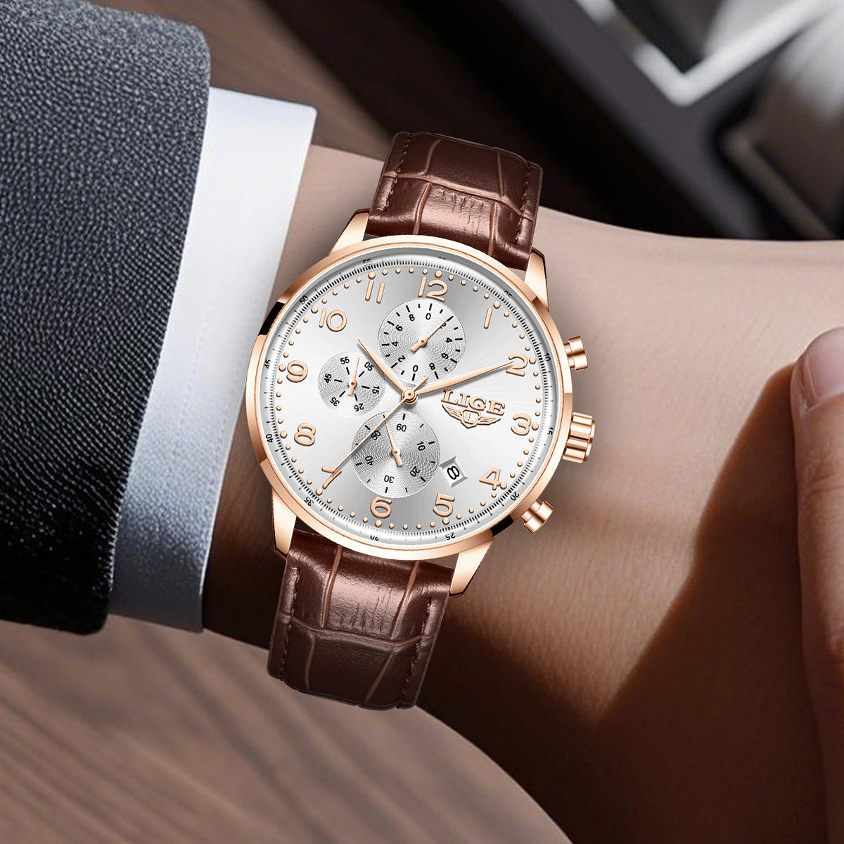 Multifunctional calendar leather belt waterproof men's business mechanical watch with date display