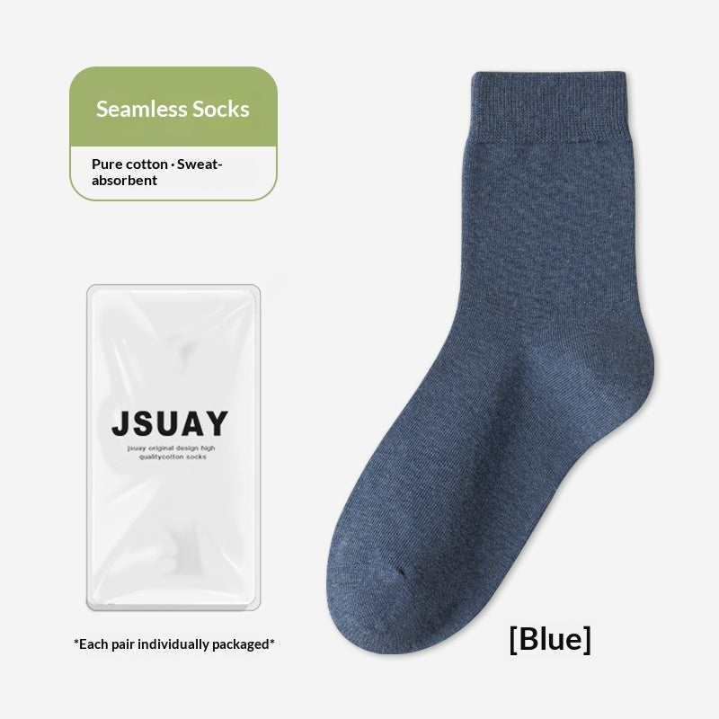 Men's cotton sweat-absorbent deodorizing antibacterial mid-calf socks in a classic design