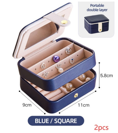 Desktop dustproof jewelry storage box with folding screen, compartments for earrings and necklaces