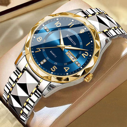 Men's dual calendar waterproof luminous quartz watch close-up