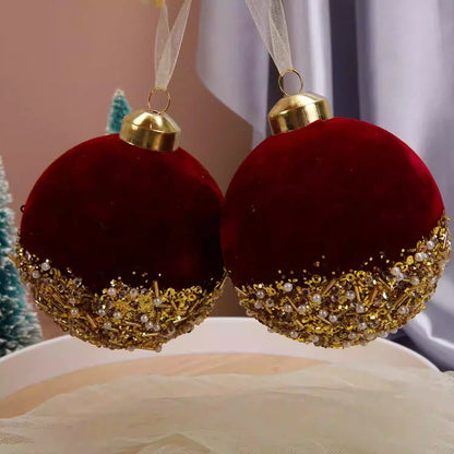 Burgundy flocking glass Christmas ball decoration close-up