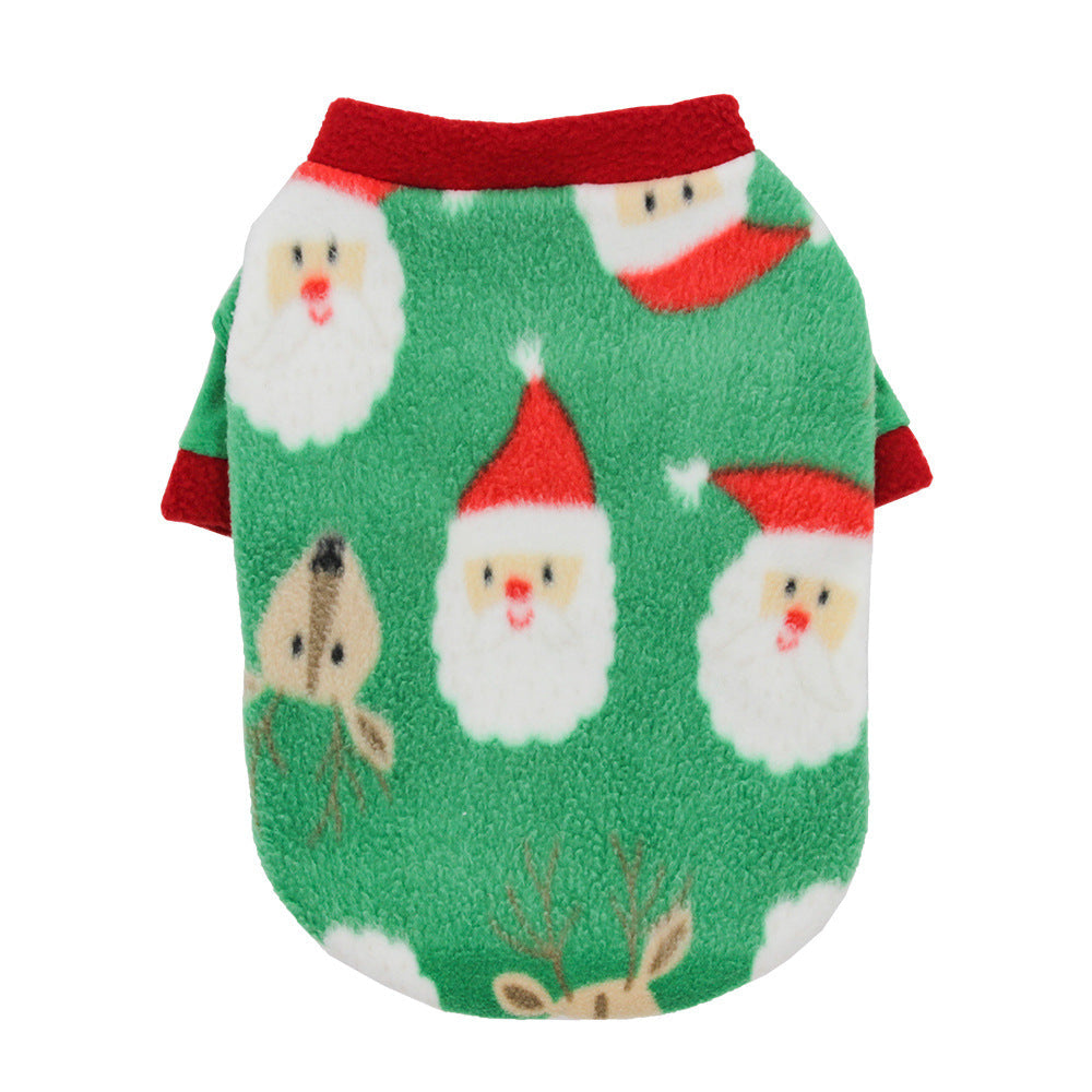 Christmas dog clothes warm fleece coat in festive red patternાન્ય