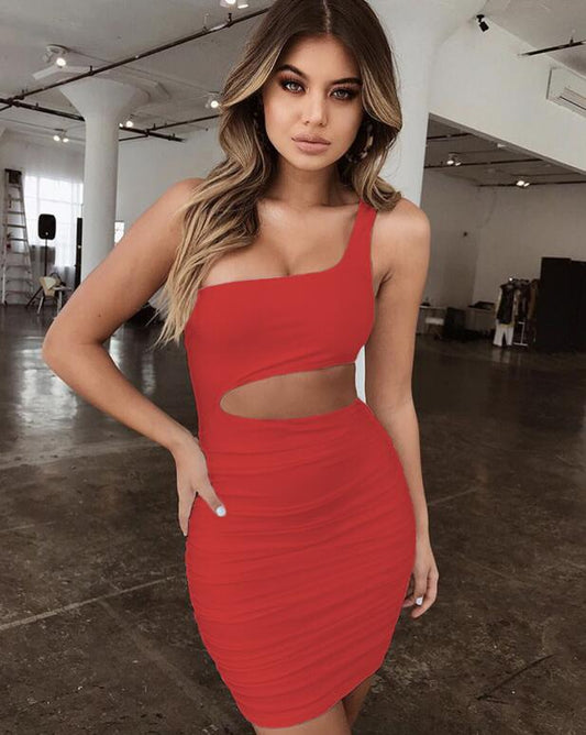 Women's slim one-shoulder hollow mini dress in a short, sexy fashion style