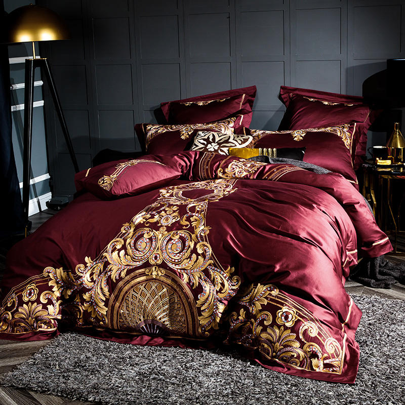Embroidered Chinese cotton quilt cover bedding set in soft fabric with detailed decorative stitching