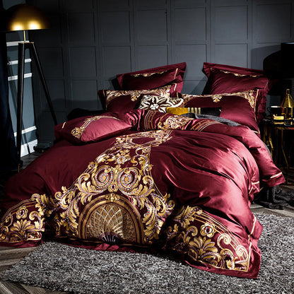 Embroidered Chinese cotton quilt cover bedding set in soft fabric with detailed decorative stitching