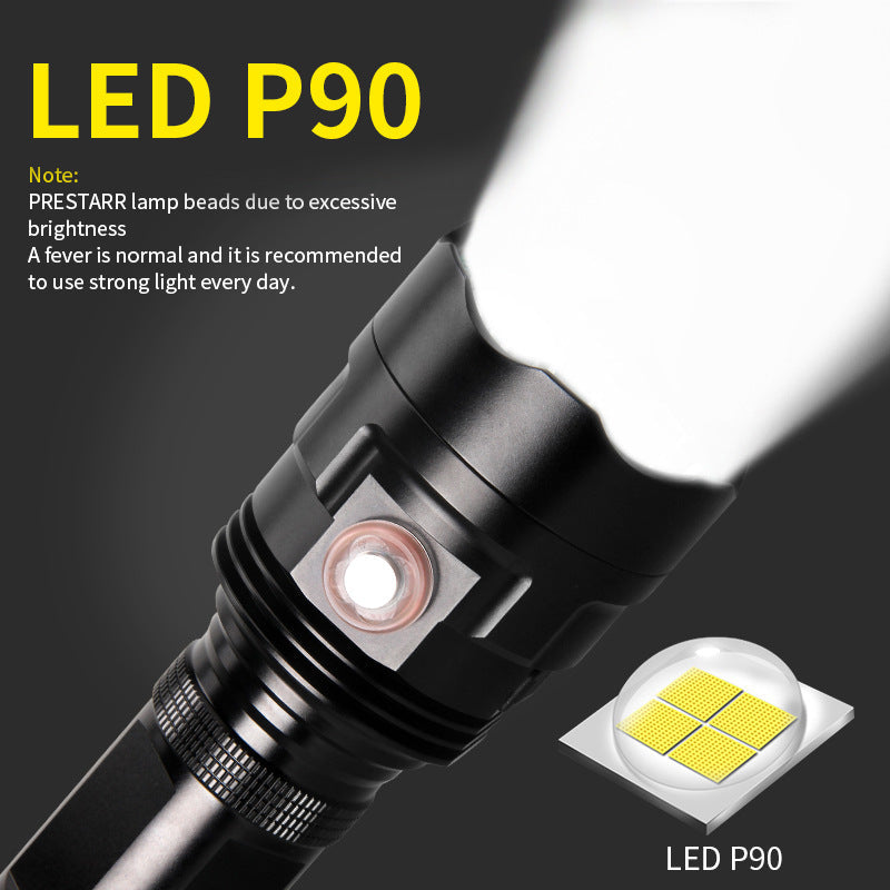XHP90 powerful LED flashlight with XHP50 tactical torch design and black handheld body