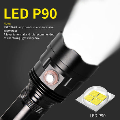 XHP90 powerful LED flashlight with XHP50 tactical torch design and black handheld body