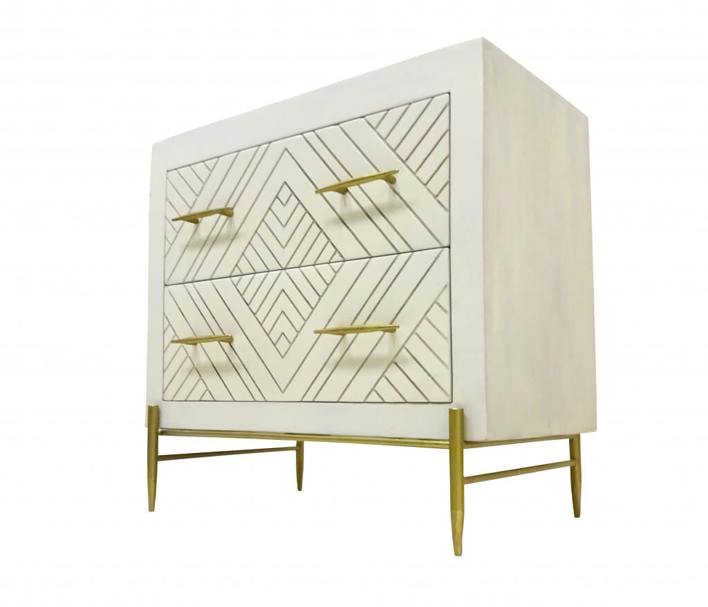 White 28-inch nightstand with two drawers from BACKUPMYFILESNOW® for bedroom storage and furniture.