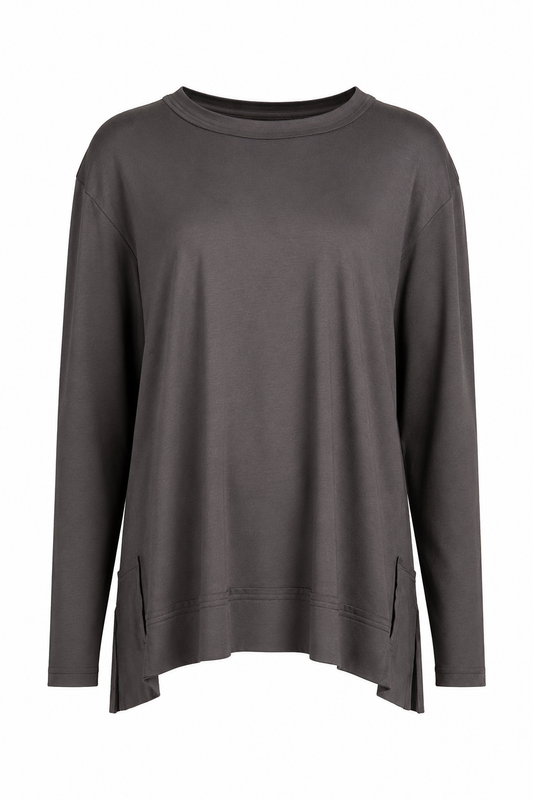 Light gray Pima cotton T-shirt with lava-colored detail from PLANET by Lauren G, featuring a classic fit and soft fabric.