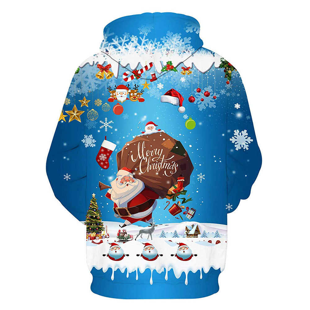 Christmas 3D digital printing pullover hoodie, festive holiday design shown on the front
