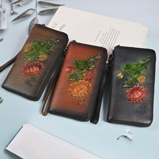 Embossed long wallet zipper clutch purse phone bag in a sleek fashion design