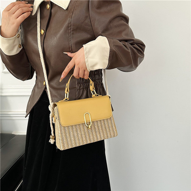 Western style woven one-shoulder handbag, versatile design with textured craftsmanship